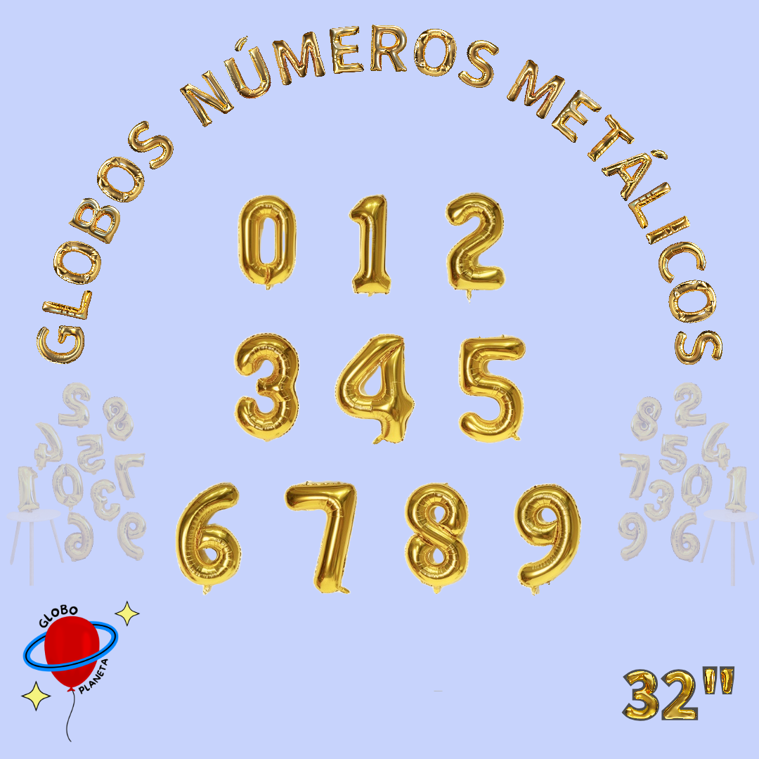 Globos Metálicos Numeros 32" Con Empaque